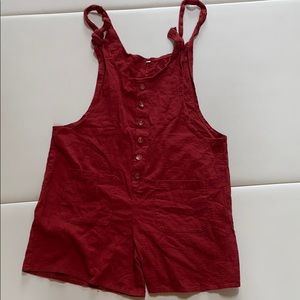 Linen blend short overalls adjustable straps